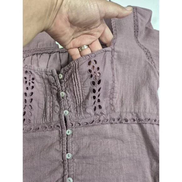 Free People Blouse Size S  Eyelet Lace Crop Top Purple Mauve Roan Rouge (13) - Picture 4 of 13